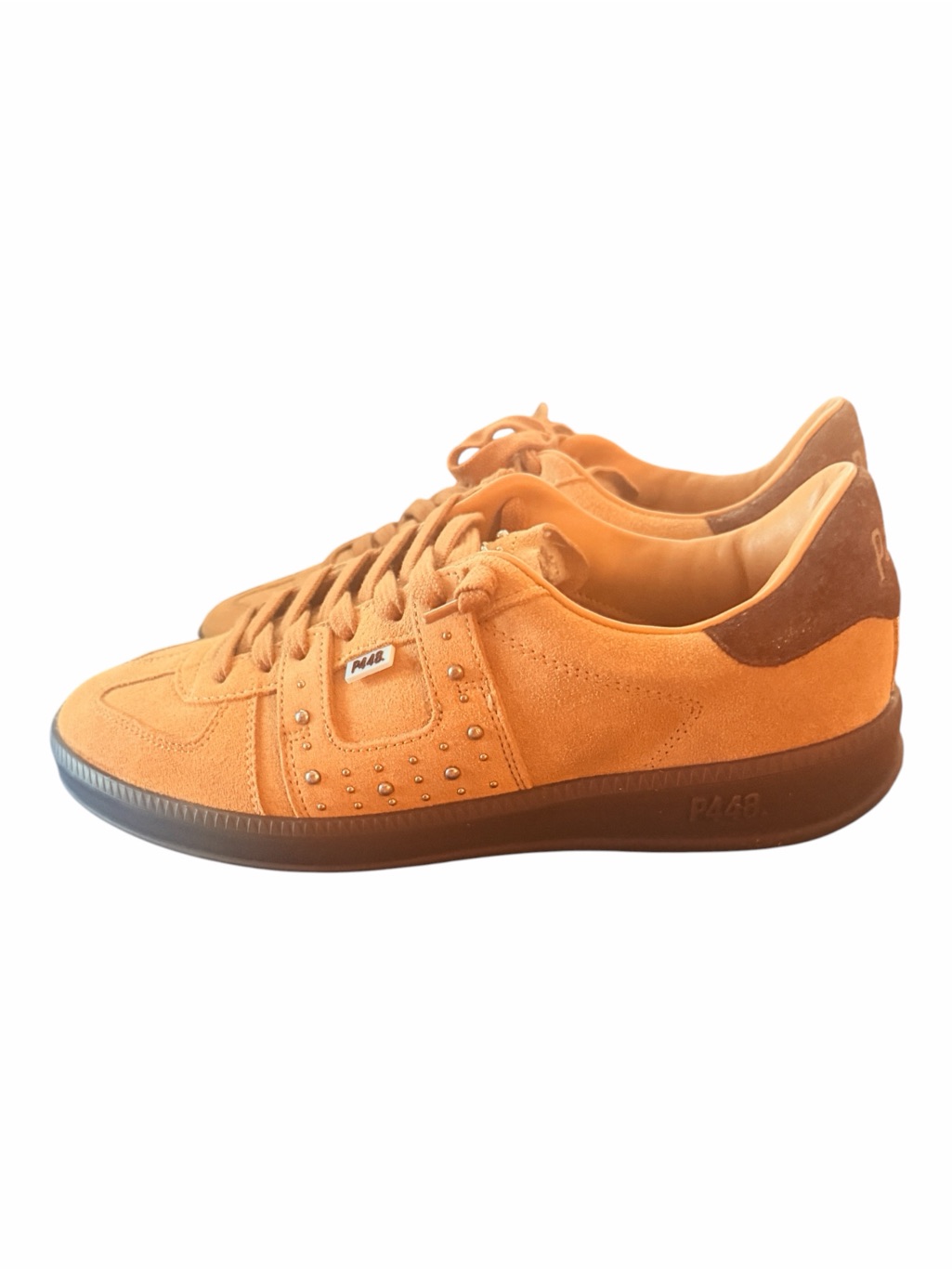 P448 Monza Cognac Sand Suede Studded Sneakers Nib Eu 38 Us 7.5/8 — image 6 of 8